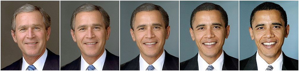 Morphing de Bush vers Obama. Source : (https://studentstudyhub.com/morphing-metamorphosis-techniques-applications/)